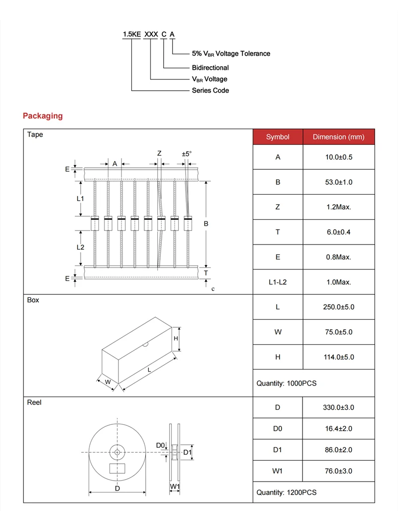 20PCS 1500W TVS Diode 1.5KE51A 1.5KE56A 1.5KE62A 1.5KE68A 1.5KE75A 1.5KE82A 1.5KE91CA 51V 56V 62V 68V 75V 82V 91V DO-201AD