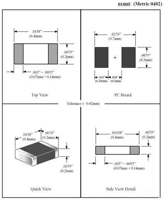 Capacitor Cerámico Ultra Micro SMD 01005 (1nF/10nF/100nF) para Teléfono Móvil - Pack 50 Unidades (Valores Surtidos)