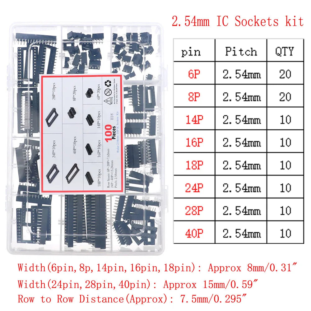 Kit Surtido Chips IC Lógica CMOS (Series 4000/4500/74HC/74LS) con Zócalos