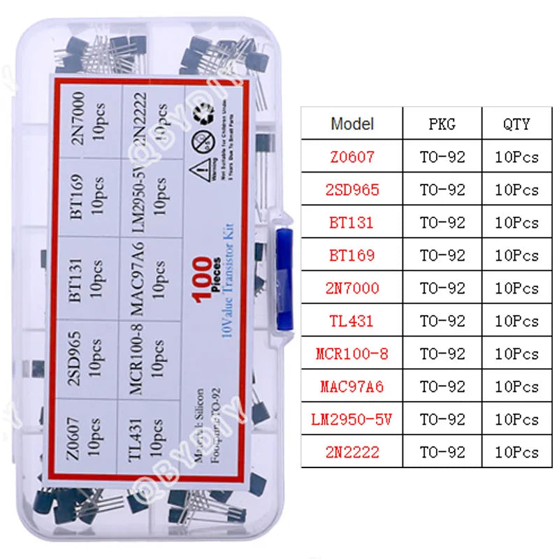 Kit Surtido Transistores/Semiconductores THT (TO-92/126/220) - MOSFET/BJT/Tiristor en Caja