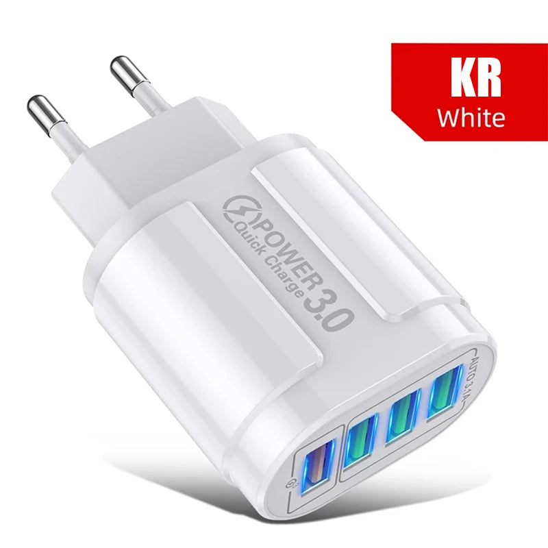 Cargador Rápido Viaje Portátil QC3.0 4 Puertos USB 48W (Enchufe EU) para Android/iPhone/Xiaomi