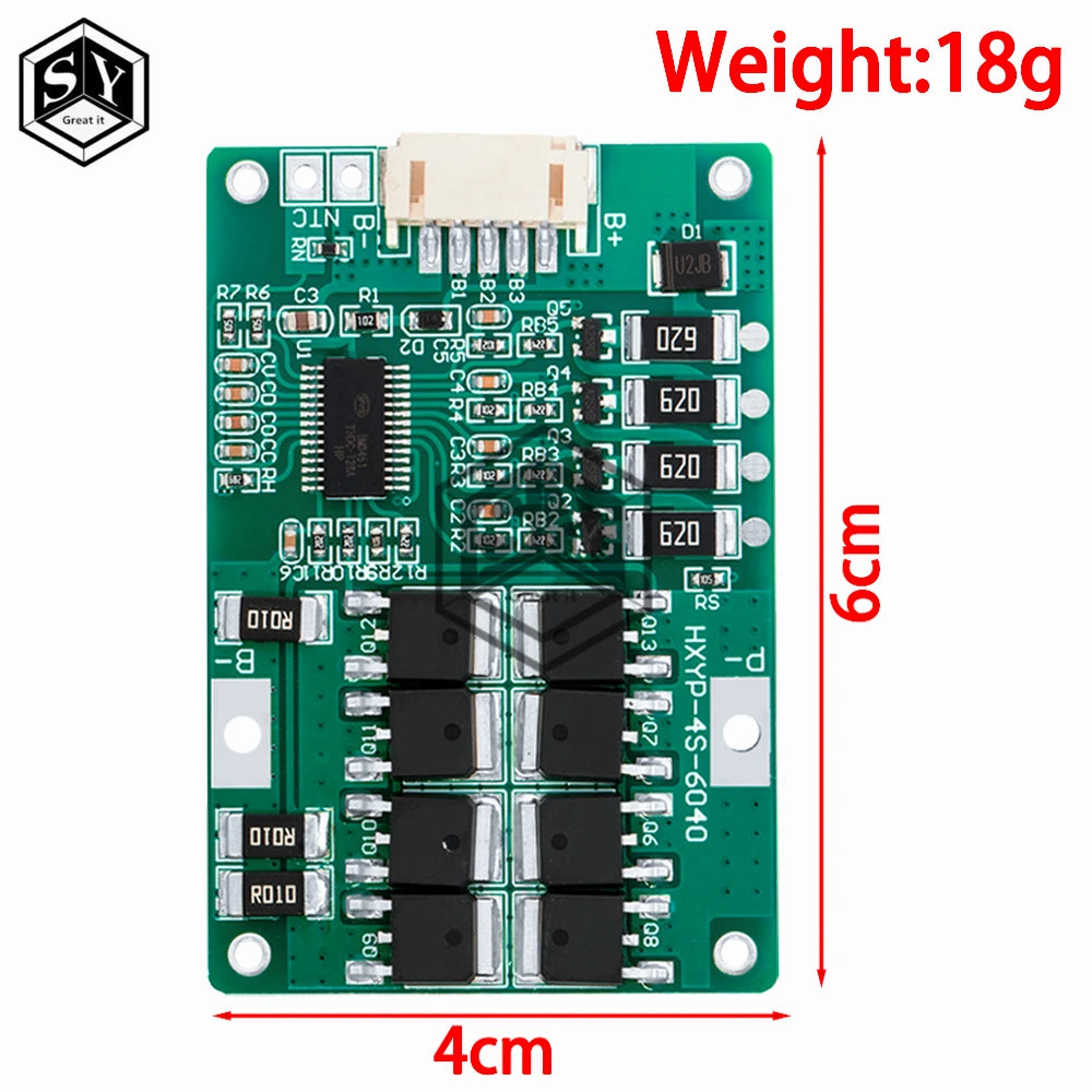 4S 3.2V/3.7V 18650 20A Lifepo4 Battery Balanced BMS board with balanced With cable