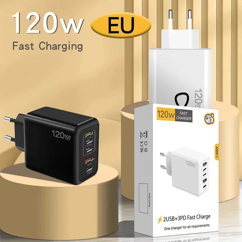 Cargador Xiaomi 120W Carga Rápida Multi 5 Puertos USB-C PD Adaptador para iPhone/Xiaomi/Samsung