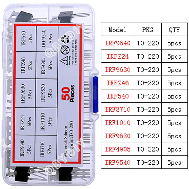Kit Surtido Transistores/Semiconductores THT (TO-92/126/220) - MOSFET/BJT/Tiristor en Caja