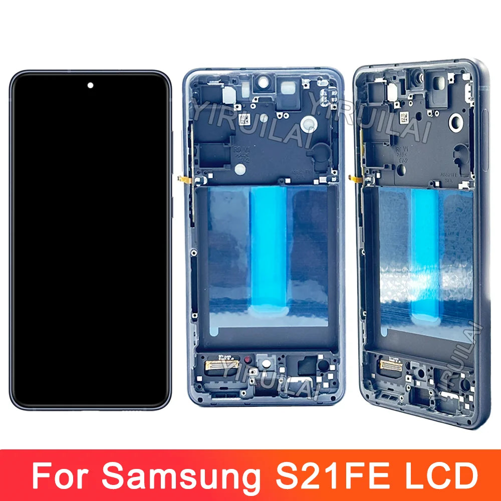 AMOLED para Samsung Galaxy S21FE 5G G990B G990U pantalla LCD Digitalizador de pantalla táctil con marco para Samsung S21 FE LCD