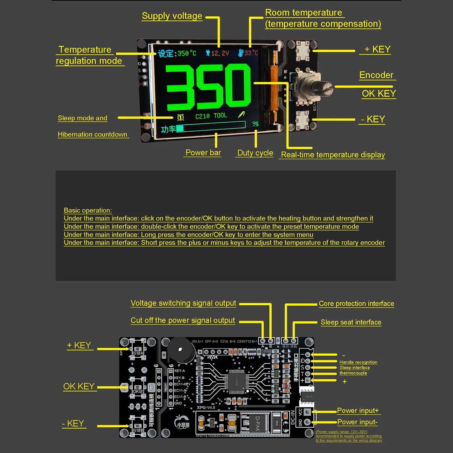 2 Inch T12 JBC245 210 936 Controller Board Color Display Digital Soldering Iron Soldering Station Control F/ 12V 24V HAKKO