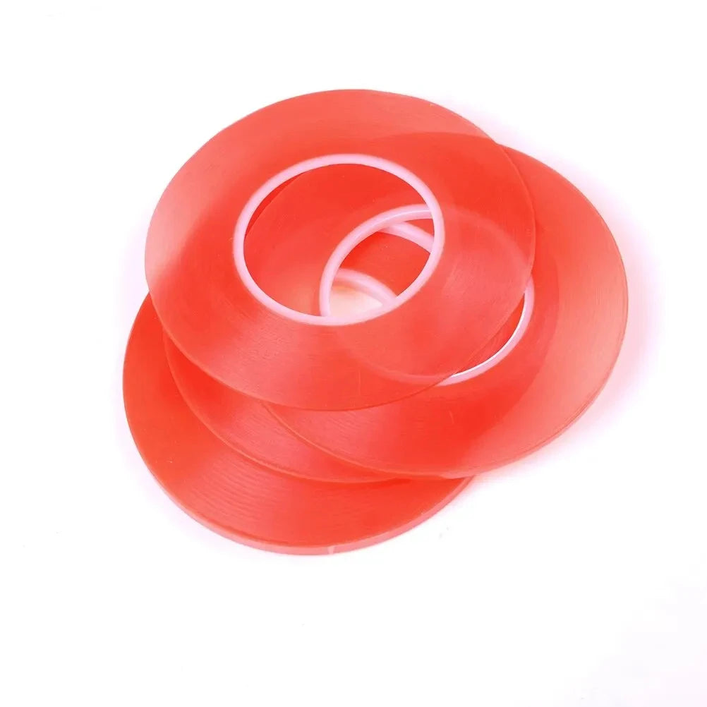 Cinta Adhesiva Doble Cara Transparente PET Película Roja Fuerte (0.2mm, Ancho 1/2/3/5/10mm, Largo 50m) Sin Rastro para Pantalla LCD/Tablet