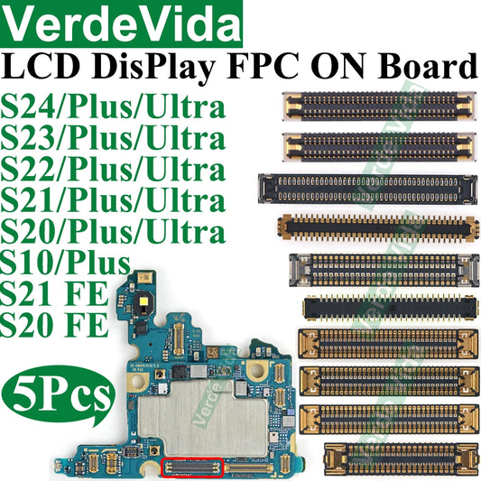 Conector FPC Flex Pantalla LCD para Placa Base Samsung S10 Lite/S21 FE/S22/S23 Ultra/S24 Plus/Note 10/20 (10 Unidades)