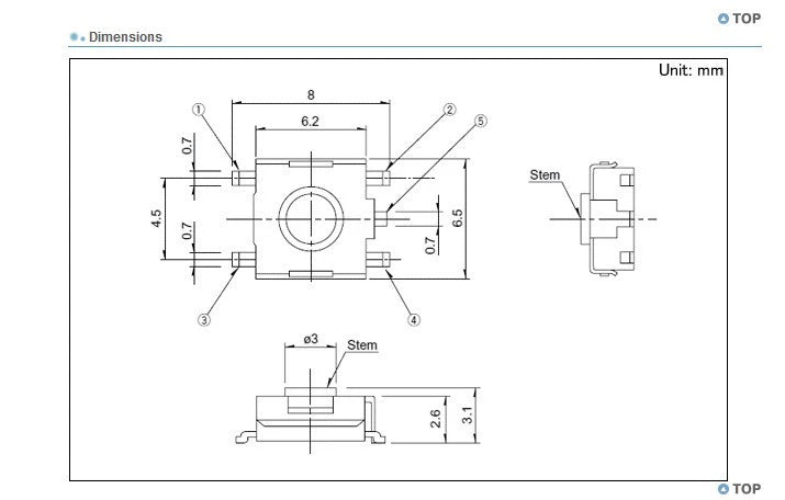 Switch Táctil SMD 6x6x3.1mm 5 Pines (Uso Común LCD/Notebook) - Lote 10 Piezas