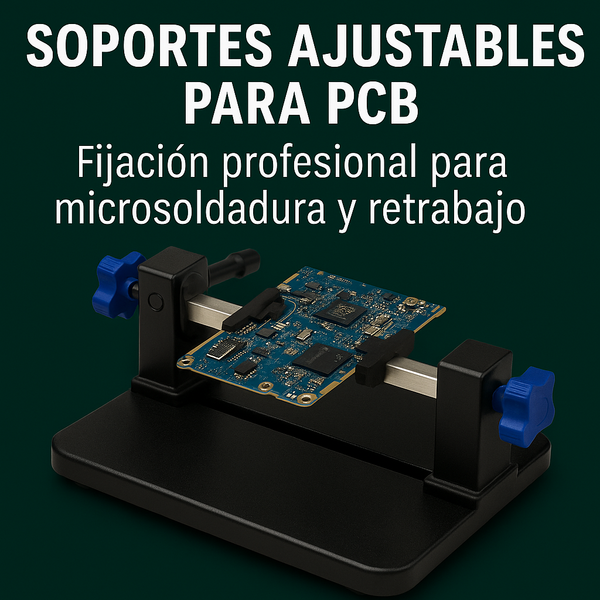 Soportes ajustables para PCB – Fijación segura en microsoldadura y retrabajo