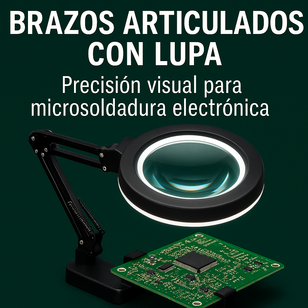Brazos articulados con lupa – Precisión visual para electrónica y reparación