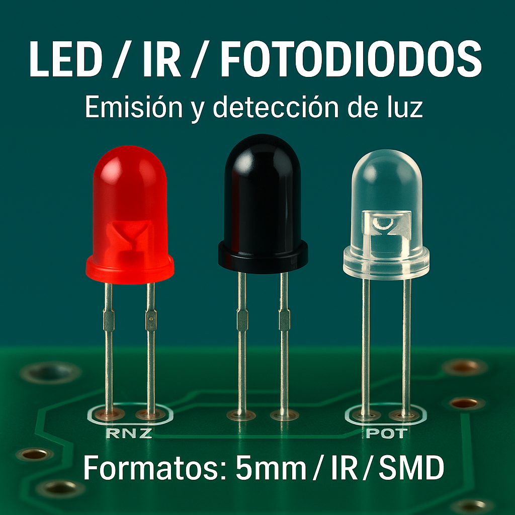 LED / IR / Fotodiodos – Luz visible e infrarroja para señalización y detección