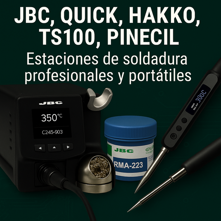 Estaciones y cautines JBC, Quick, Hakko, TS100, Pinecil – Precisión y portabilidad