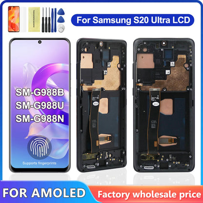 AMOLED/TFT S20 Ultra LCD con marco para Samsung S20 Ultra 5G LCD G988 G988B SM-G988U pantalla táctil digitalizador de repuesto