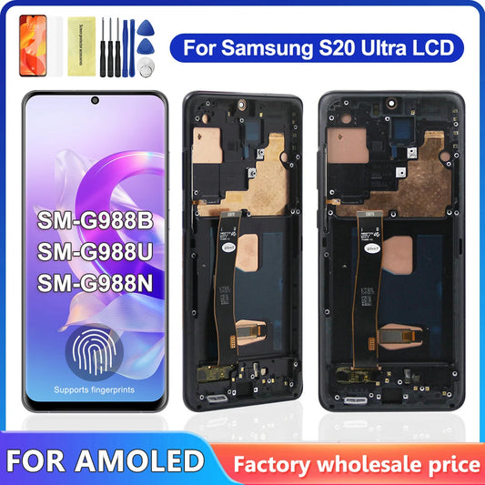 AMOLED/TFT S20 Ultra LCD con marco para Samsung S20 Ultra 5G LCD G988 G988B SM-G988U pantalla táctil digitalizador de repuesto
