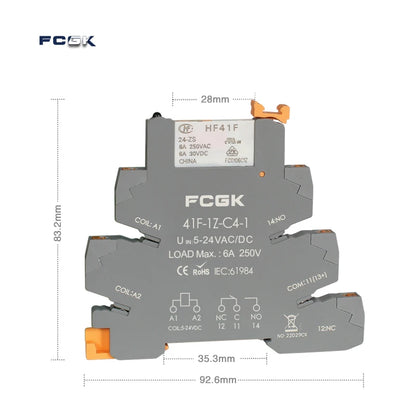 Módulo Relé Delgado DIN Rail 41F-1Z-C4-1 PCB con Socket Holder 12V/24V AC/DC / 220V AC 6.2mm