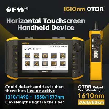 Mini OTDR OFW 2024 (Fibra Activa 1610nm, 20dB) - Reflectómetro Óptico Táctil (iOLA, OPM, VFL, Mapa Eventos)