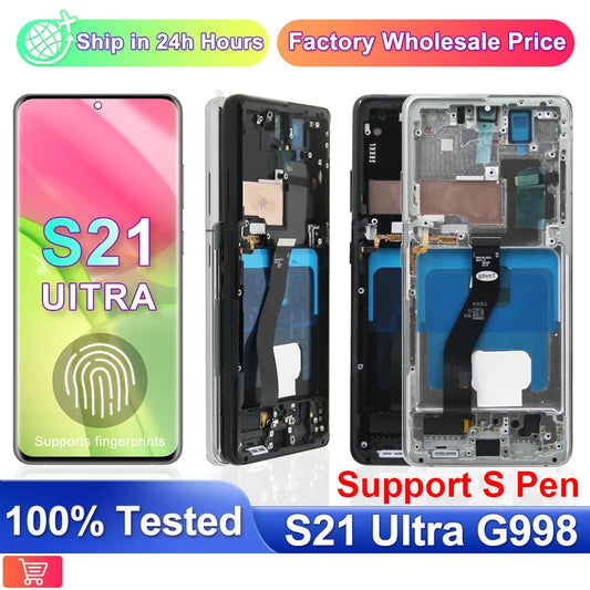 Pantalla S21 Ultra AMOLED para Samsung Galaxy S21 Ultra 5G G998B G998B/DS pantalla táctil Lcd con huellas dactilares con marco