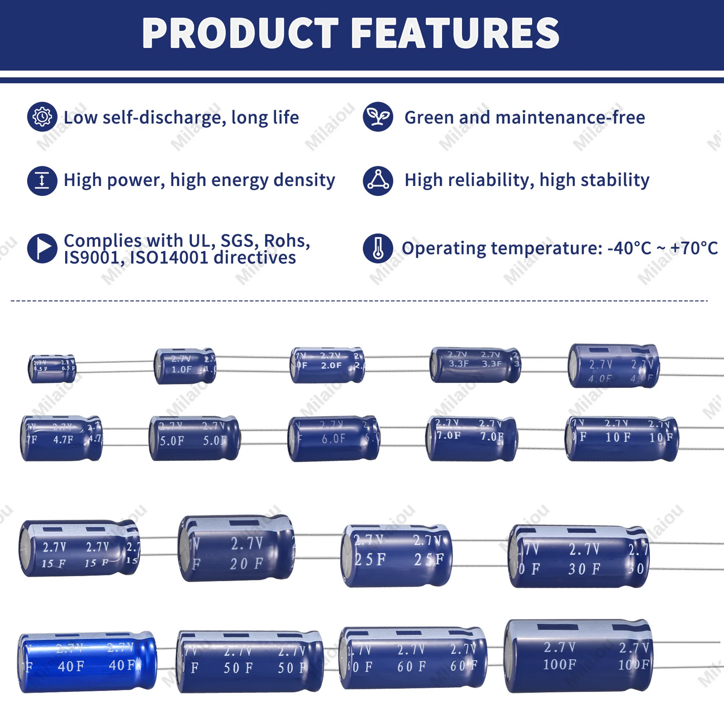 Supercapacitores Farad 2.7V - Varios Valores (0.5F a 100F)