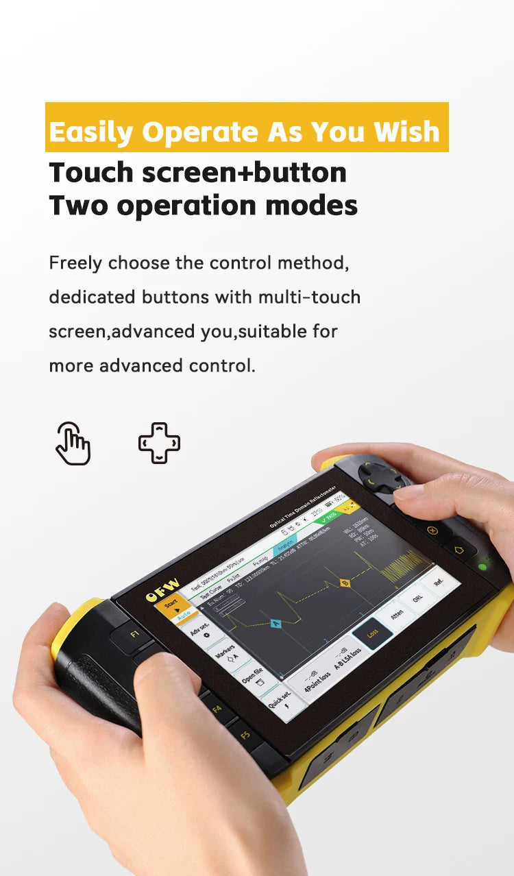 Mini OTDR OFW 2024 (Fibra Activa 1610nm, 20dB) - Reflectómetro Óptico Táctil (iOLA, OPM, VFL, Mapa Eventos)