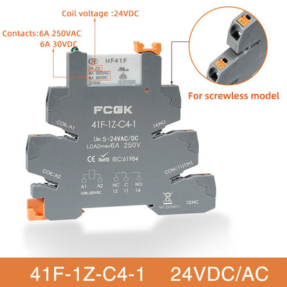 Módulo Relé Delgado DIN Rail 41F-1Z-C4-1 PCB con Socket Holder 12V/24V AC/DC / 220V AC 6.2mm
