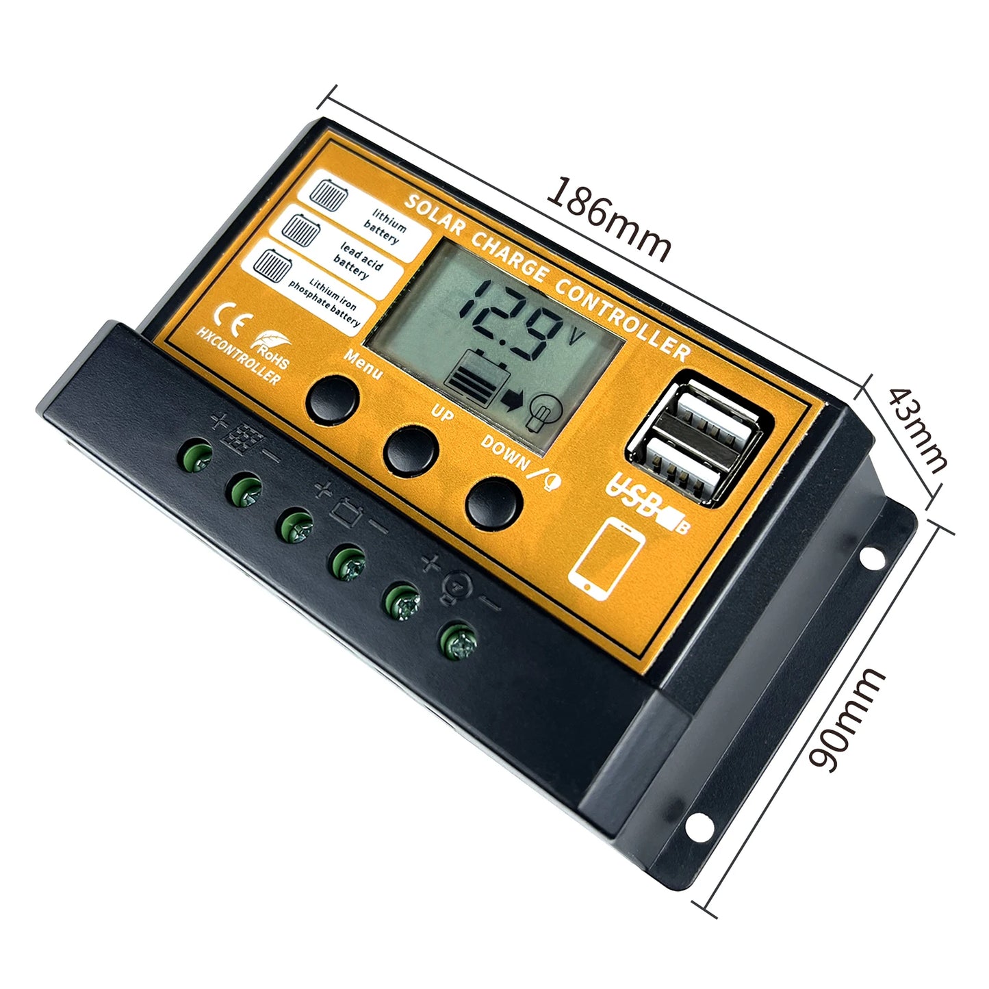 Controlador Carga Solar PWM 10A/20A/30A 12V/24V Regulador Carga PV LCD para Batería LiFePO4/Litio/Gel