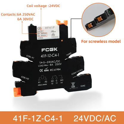 Módulo Relé Delgado DIN Rail 41F-1Z-C4-1 PCB con Socket Holder 12V/24V AC/DC / 220V AC 6.2mm