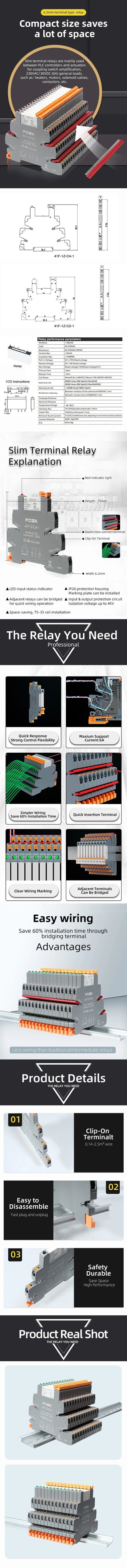 Módulo Relé Delgado DIN Rail 41F-1Z-C4-1 PCB con Socket Holder 12V/24V AC/DC / 220V AC 6.2mm