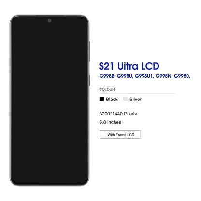 Pantalla S21 Ultra AMOLED para Samsung Galaxy S21 Ultra 5G G998B G998B/DS pantalla táctil Lcd con huellas dactilares con marco