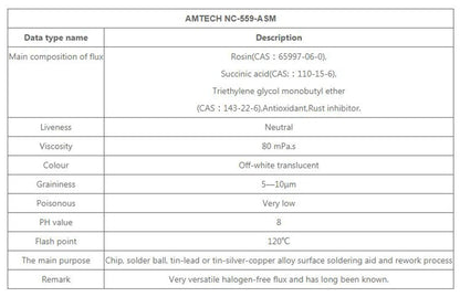 Flux Soldadura Amtech NC-559 en Jeringa (10ml) para Electrónica/BGA/SMD/PCB Reparación