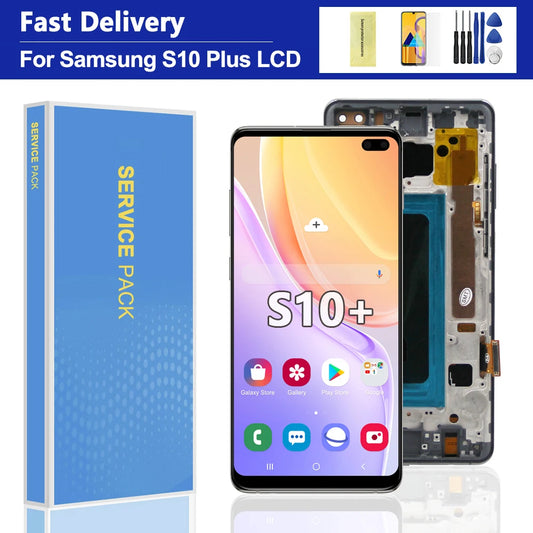 Pantalla con marco para Samsung S10 Plus G975 G975F SM-G975F, pantalla táctil Digital, montaje de pantalla
