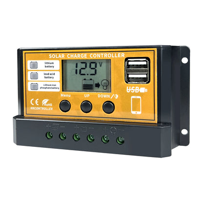 Controlador Carga Solar PWM 10A/20A/30A 12V/24V Regulador Carga PV LCD para Batería LiFePO4/Litio/Gel