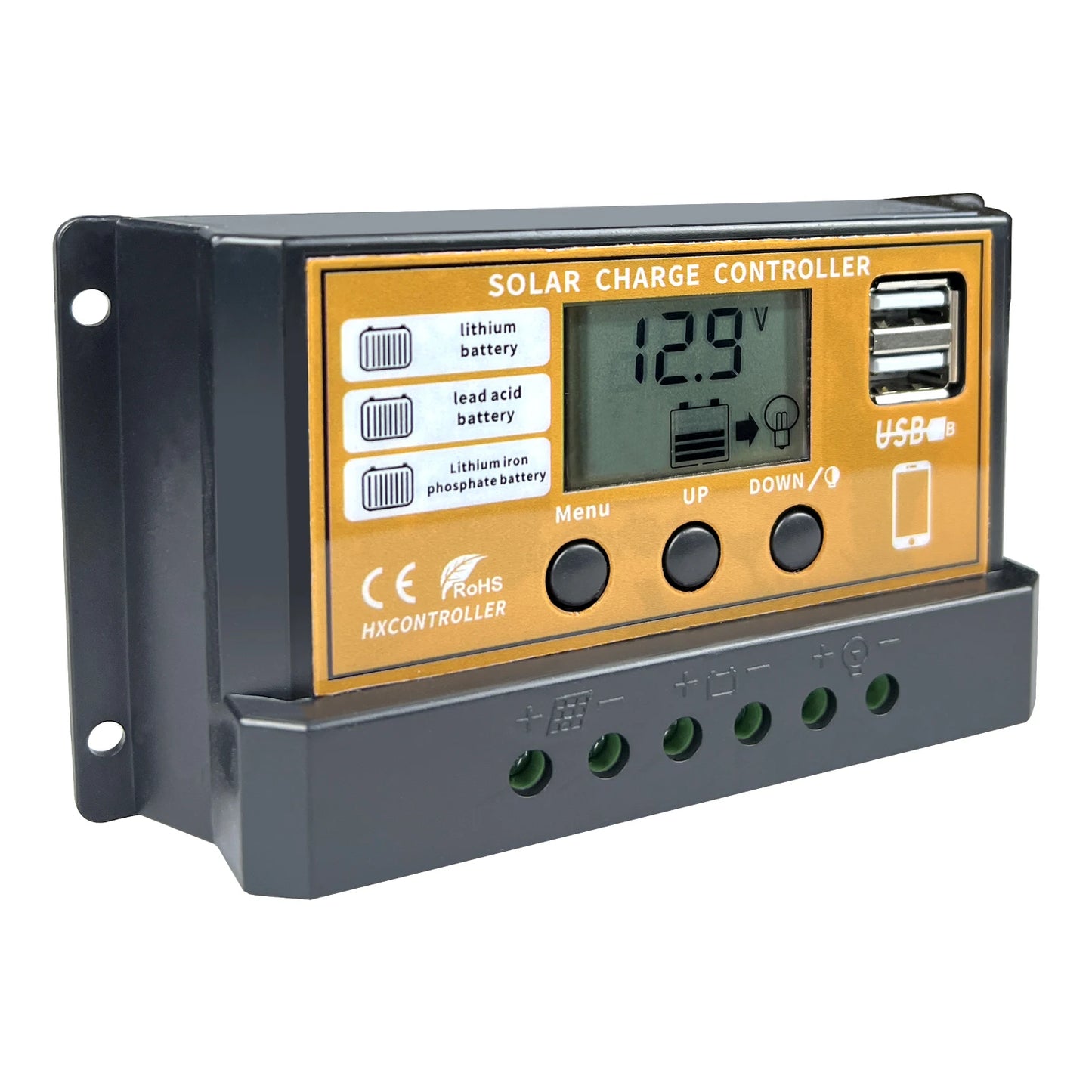 Controlador Carga Solar PWM 10A/20A/30A 12V/24V Regulador Carga PV LCD para Batería LiFePO4/Litio/Gel