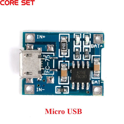 Módulo Carga Batería Litio 18650 5V 1A (USB/MicroUSB/Type-C) Controlador Solar con Protección TP4056