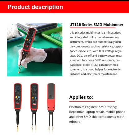 Tester SMD UNI-T UT116C / UT116A - Medidor Rotable Resistencia, LED, Diodo, Batería, Capacitor