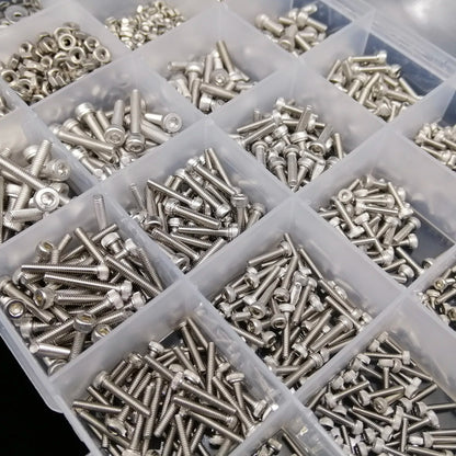 Kit Surtido Tornillos/Pernos/Tuercas Cabeza Hexagonal Acero Inoxidable 304 (M1.6/M2/M2.5/M3/M4/M5) (Total 400/650/1140/2100 Piezas)