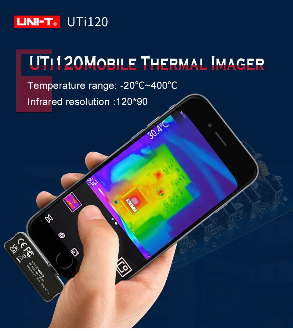 Termógrafo Infrarrojo Móvil UNI-T UTi120 USB para Android (10800 Píxeles) - Cámara Térmica Reparación Celulares