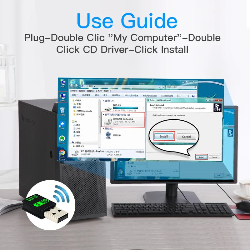 Adaptador Dongle USB 2 en 1 WiFi 600Mbps (2.4G/5G) + Bluetooth 5.0 (Driver Free) Receptor WLAN Inalámbrico