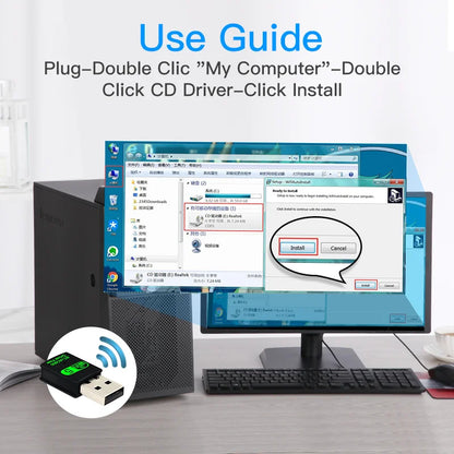 Adaptador Dongle USB 2 en 1 WiFi 600Mbps (2.4G/5G) + Bluetooth 5.0 (Driver Free) Receptor WLAN Inalámbrico