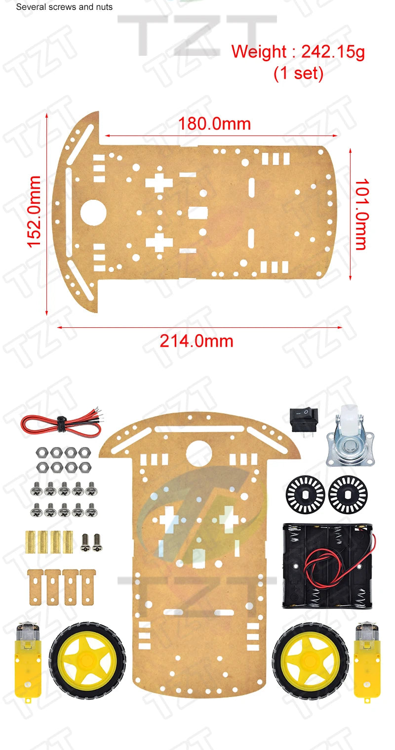 Kit Chasis Auto Robot Inteligente TZT 2WD con Encoder Velocidad y Caja Batería para Arduino