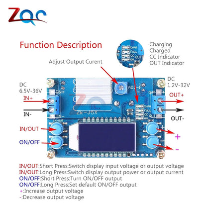 Módulo Fuente Alimentación Buck Ajustable DC 6.5-36V a 1.2-32V 5A CC/CV con Display LCD Digital y Carcasa