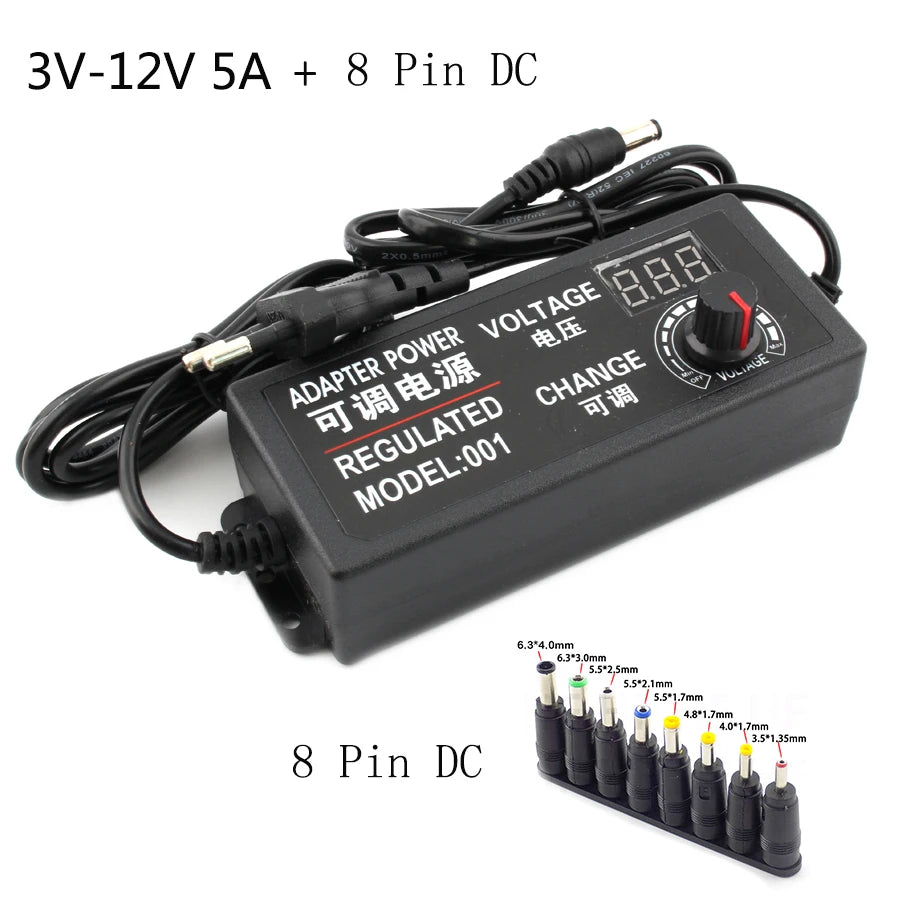 Fuente Alimentación AC a DC Ajustable (3V-24V, 3A/5A, 48W/60W/72W) Adaptador Universal 8 Pines DC
