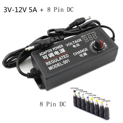 Fuente Alimentación AC a DC Ajustable (3V-24V, 3A/5A, 48W/60W/72W) Adaptador Universal 8 Pines DC