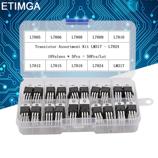Kit Reguladores Voltaje Lineal TO-220 (LM317T, L7805-L7824) - 50 Pcs (5 Pcs por Valor) en Caja