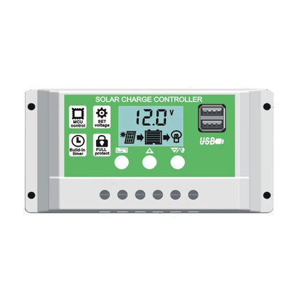 Controlador Carga Solar PWM Y&H 10A/20A/30A Batería Litio/Plomo-Ácido 12V/24V Auto Dual USB Regulador