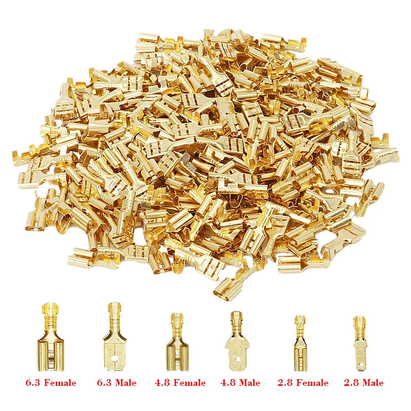 Set Conectores Terminal Crimp Macho/Hembra (2.8/4.8/6.3mm) Oro/Plata para Cable Eléctrico Altavoz Auto (100/200 Piezas)