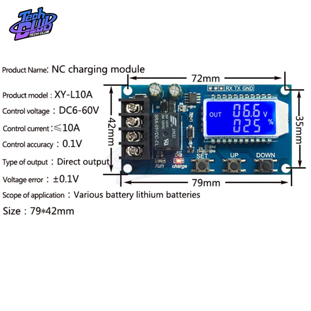 Módulo Control Carga Automática Batería Solar 12V/24V (Plomo-Ácido/Litio) con Display LCD y Protección