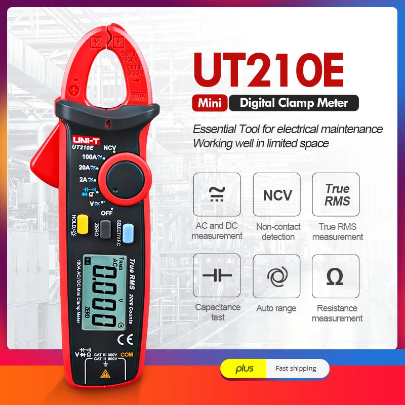 Pinza Amperimétrica Digital UNI-T UT210E/UT210D/UT210C - Mini Clamp Multímetro True RMS AC, Auto Rango