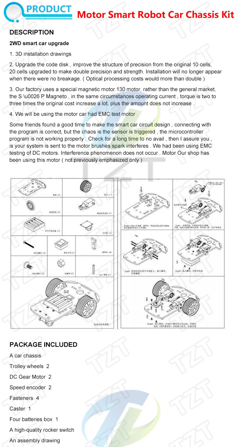 Kit Chasis Auto Robot Inteligente TZT 2WD con Encoder Velocidad y Caja Batería para Arduino