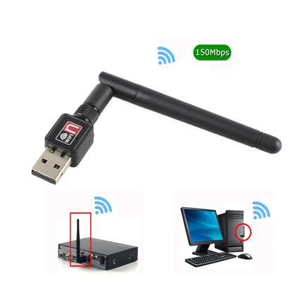 Mini Adaptador USB 2.0 WiFi Inalámbrico 150Mbps (802.11n/g/b) Dongle LAN 2dB con Antena (Chip MT7601/RTL8188)